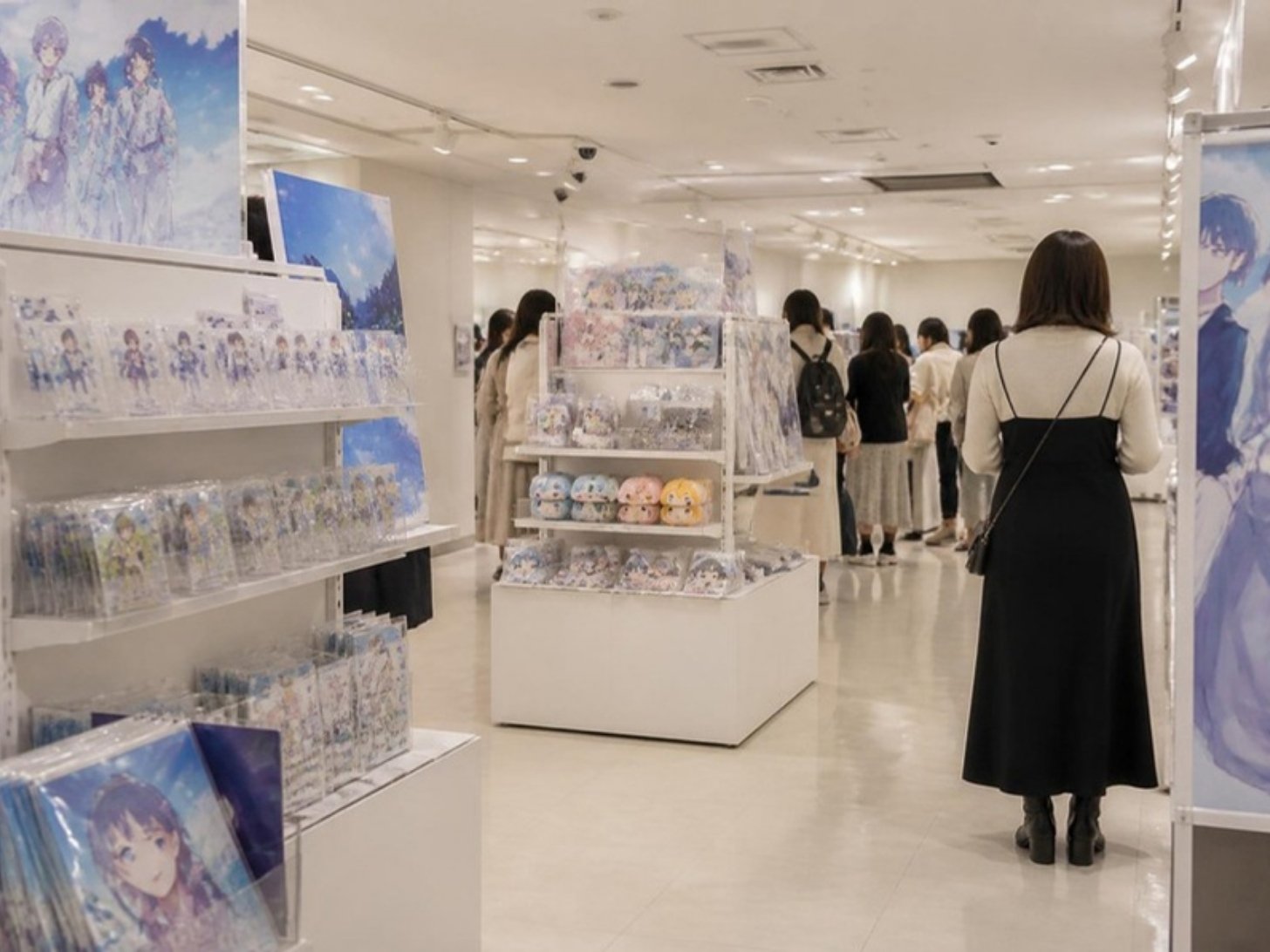 百貨店催事場のアニメグッズのポップアップのイメージ（AI生成）