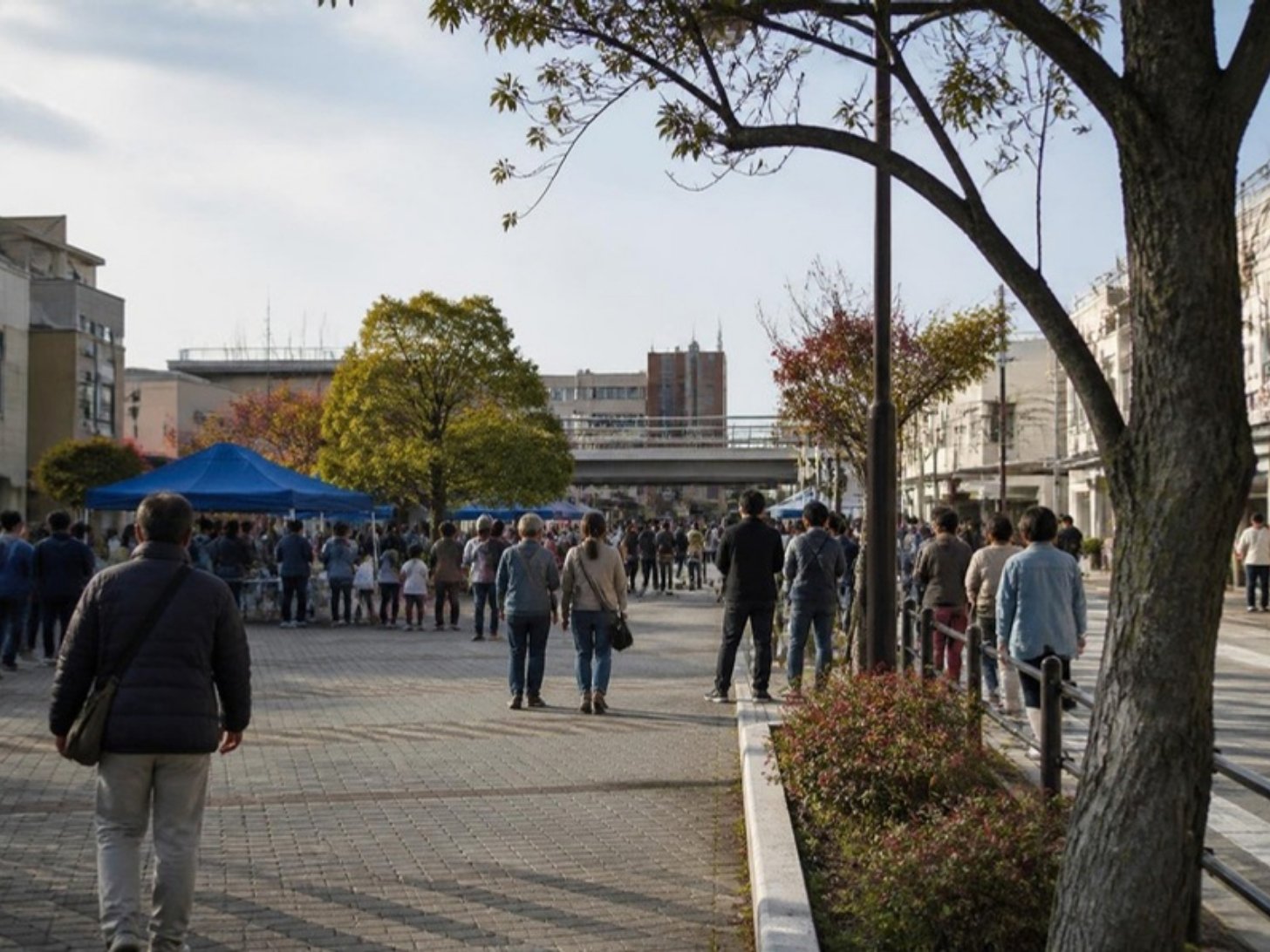 駅前商店街の地域イベントのイメージ（AI生成）